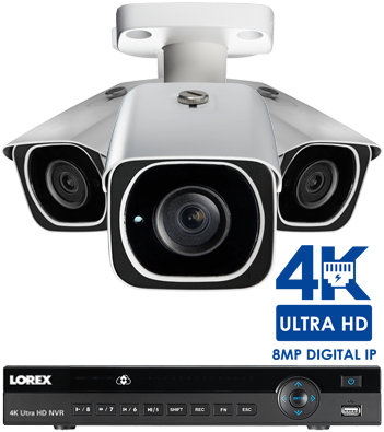 4K IP camera systems offer the highest level of detail and clarity available. The 4K security cameras featured in these IP systems use advanced 8-megapixel image sensors and have approximately four times the amount of pixels as a 1080p HD security camera.